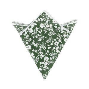 Floral Print Lightweight Handkerchief Edges Soft Pocket Squares Forest Green